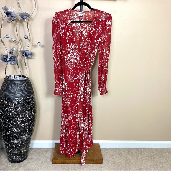 Reformation Susanna Wrap Red Floral Dress Bryce - Picture 3 of 10